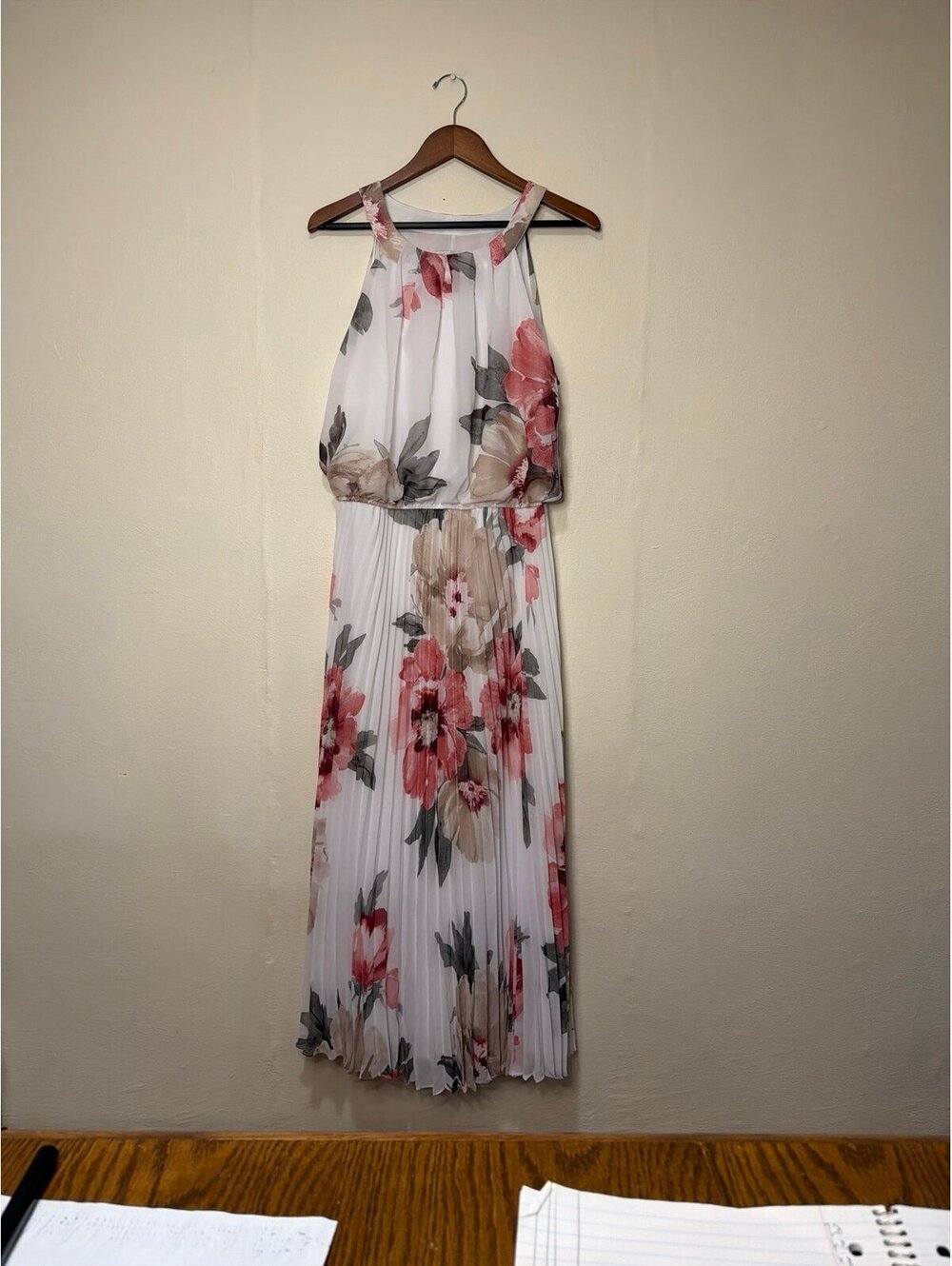 White Signature Floral Pleated Dress